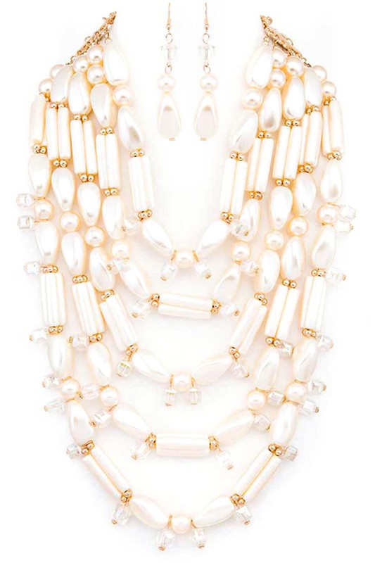 Faux Pearl Statement Layer Necklace Set