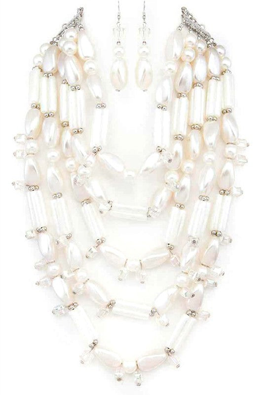 Faux Pearl Statement Layer Necklace Set