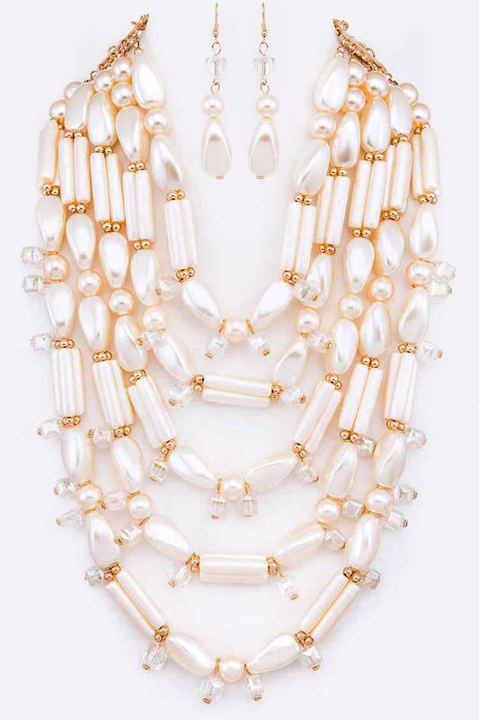 Faux Pearl Statement Layer Necklace Set