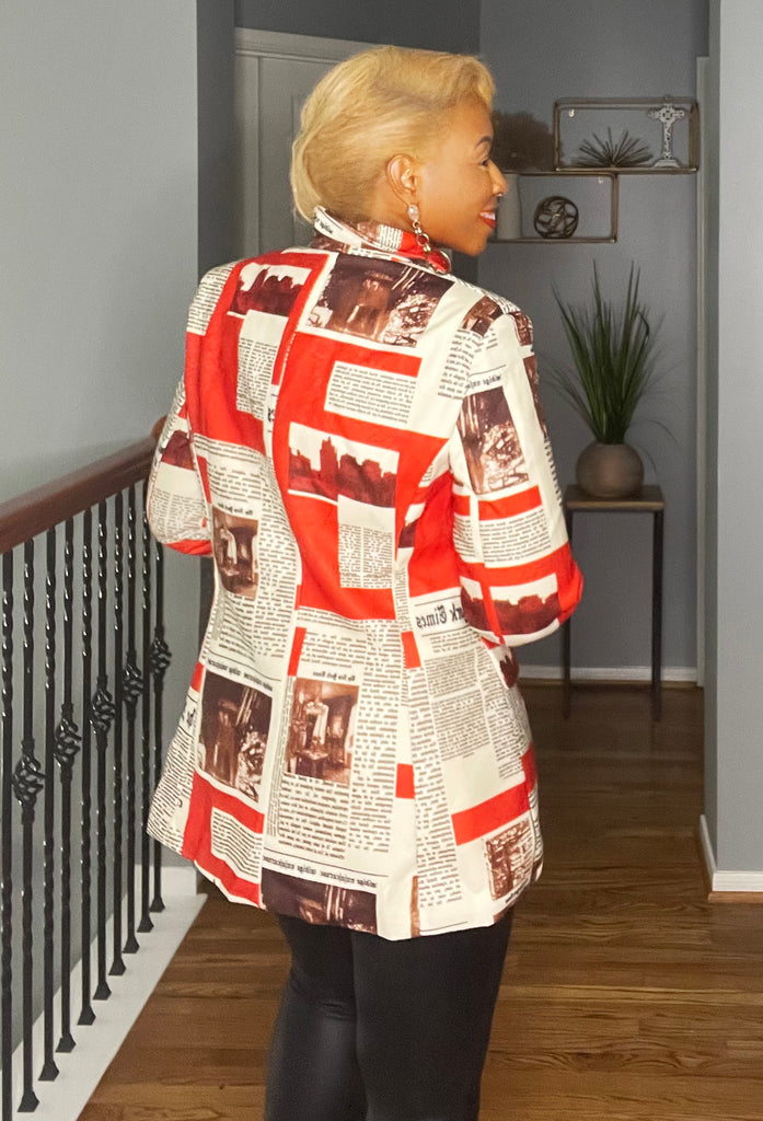 Extra Extra- Newspaper Print Structured Blazer