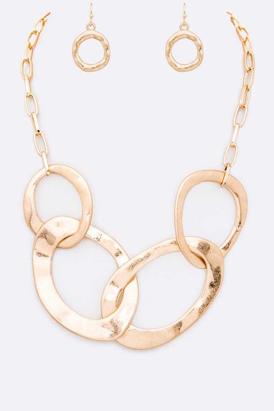 Hammered Ring Interlock Statement Necklace Set