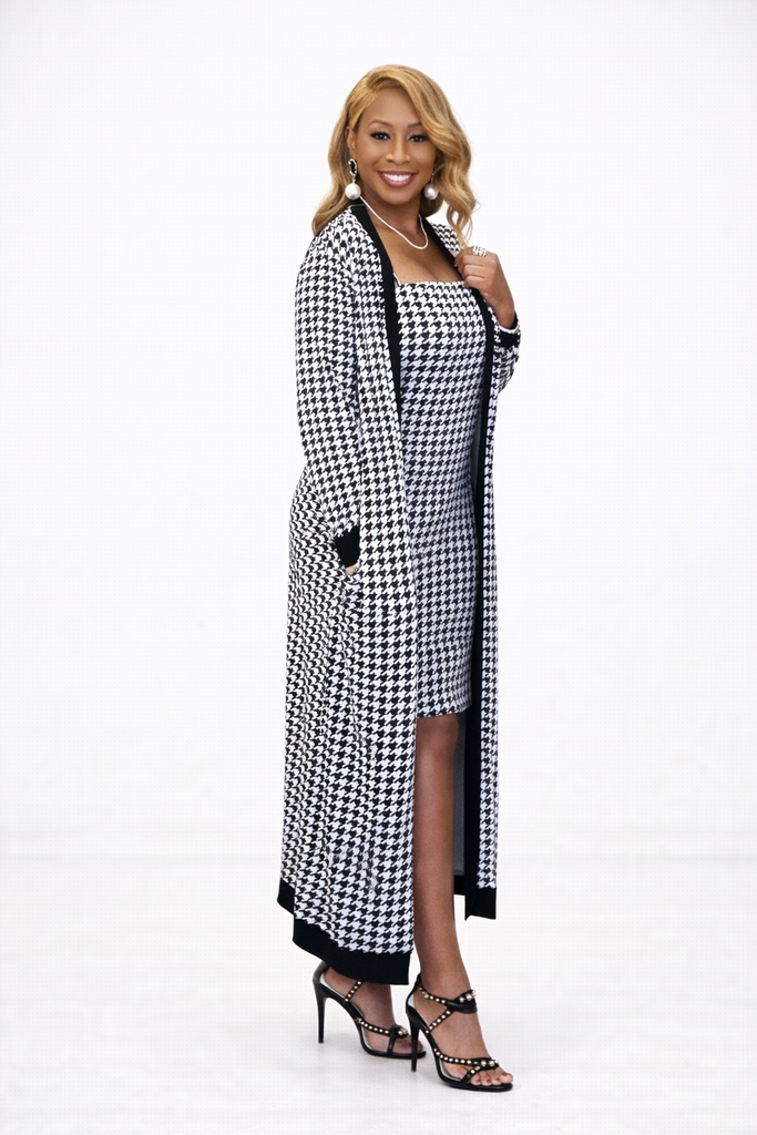 Houndstooth Dress & Cardigan Set