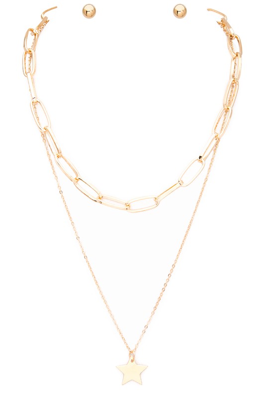 Star Pendant Mix Chain Layer Necklace Set