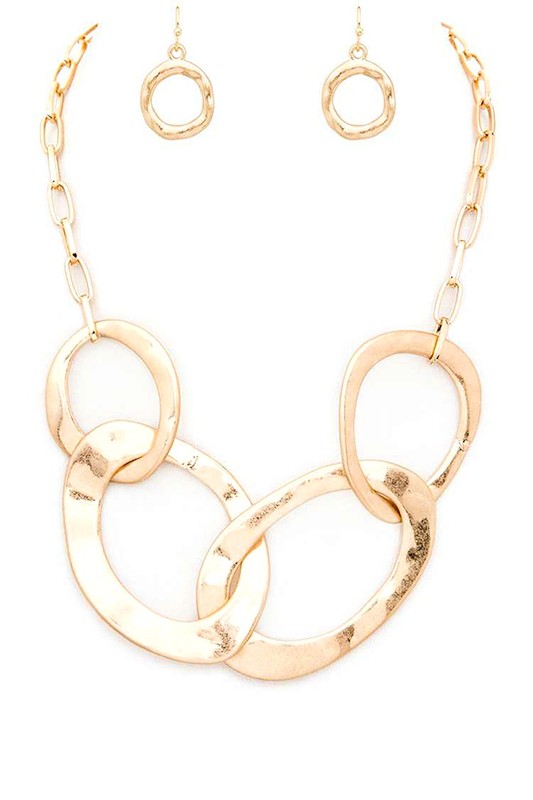 Hammered Ring Interlock Statement Necklace Set
