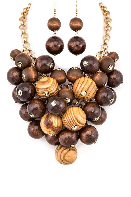 Earthy Elegance: The Wooden Bliss Statement Necklace Set