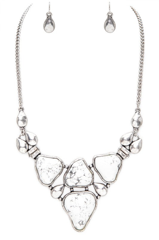 Organic Stone Bib Statement Necklace Set