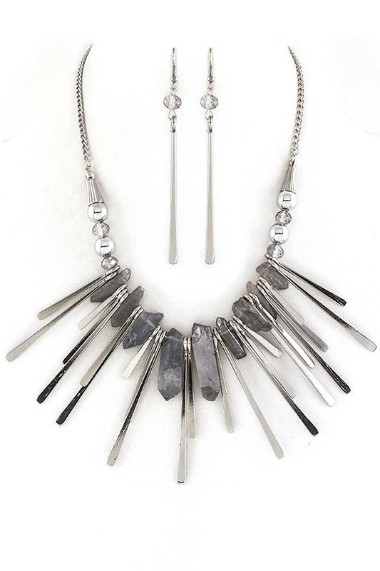 Quartz Metal Bar Statement Necklace Set