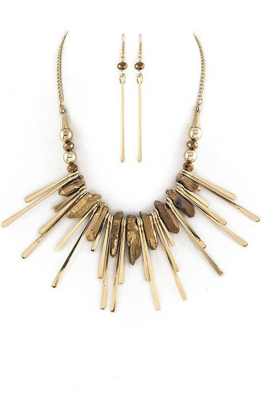 Quartz Metal Bar Statement Necklace Set