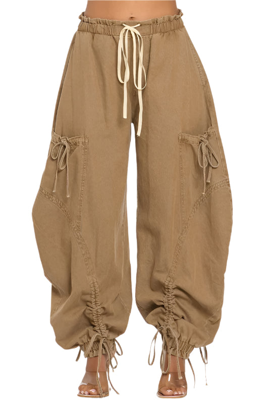 Urban Chic Drawstring Denim Cargo Pants