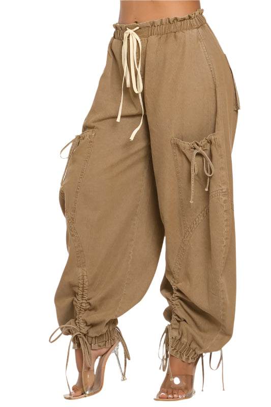 Urban Chic Drawstring Denim Cargo Pants