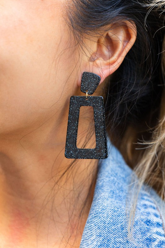 Avery - Black Glitter Earrings