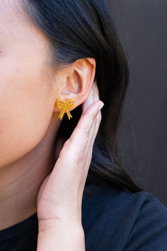 Bow Studs - Yellow Gold Glitter Earrings
