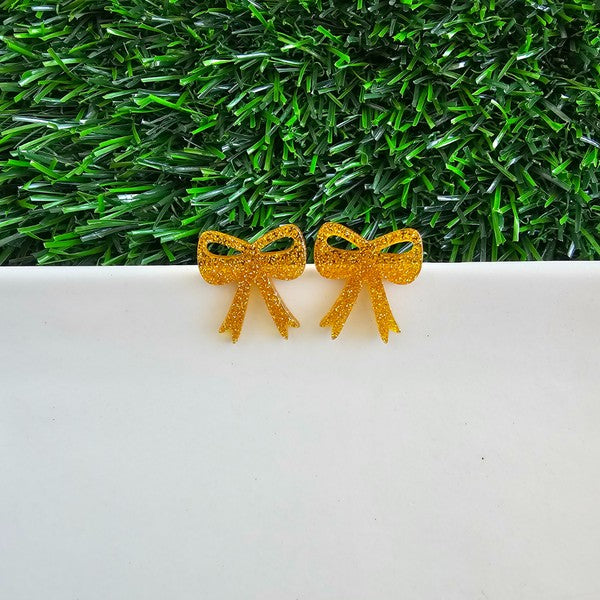Bow Studs - Yellow Gold Glitter Earrings