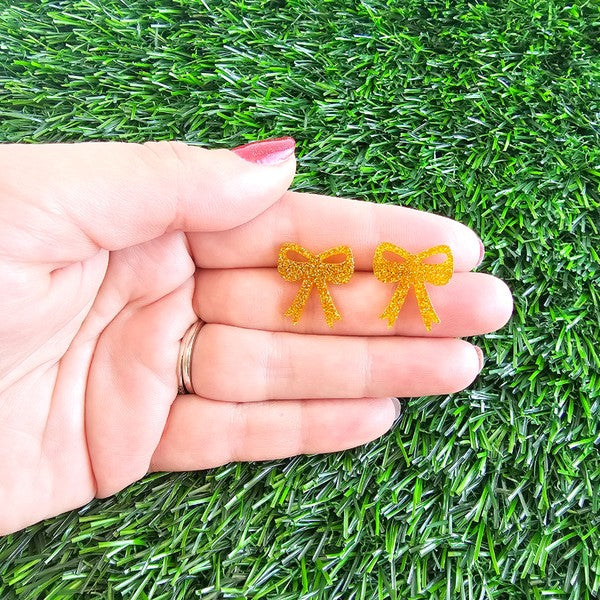 Bow Studs - Yellow Gold Glitter Earrings