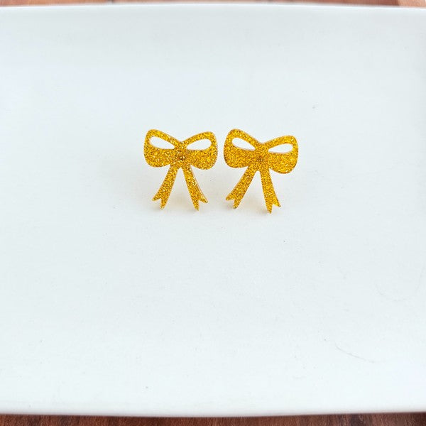 Bow Studs - Yellow Gold Glitter Earrings