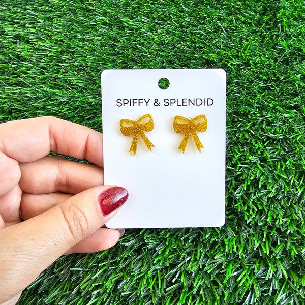 Bow Studs - Yellow Gold Glitter Earrings