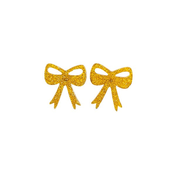 Bow Studs - Yellow Gold Glitter Earrings
