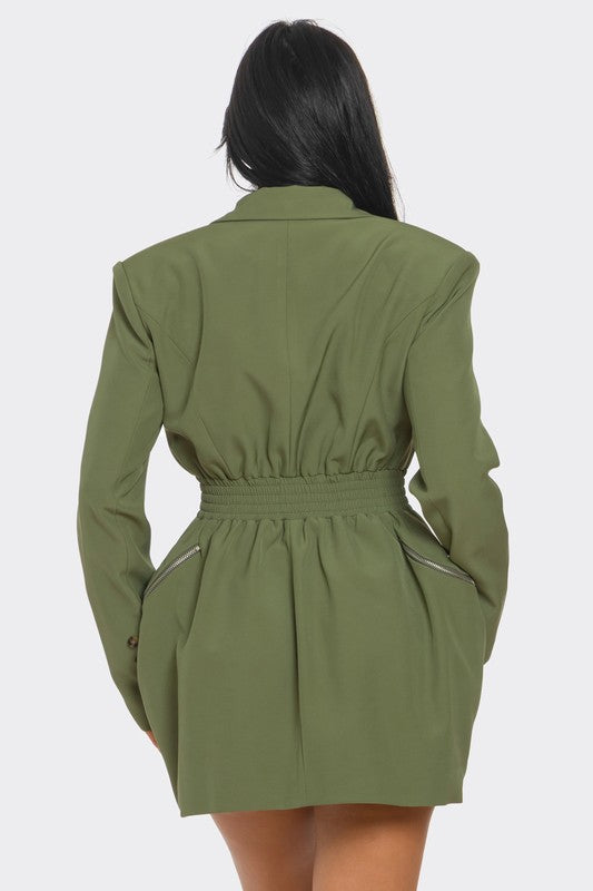 Hey Love- Olive Tailored Utility Blazer Dress