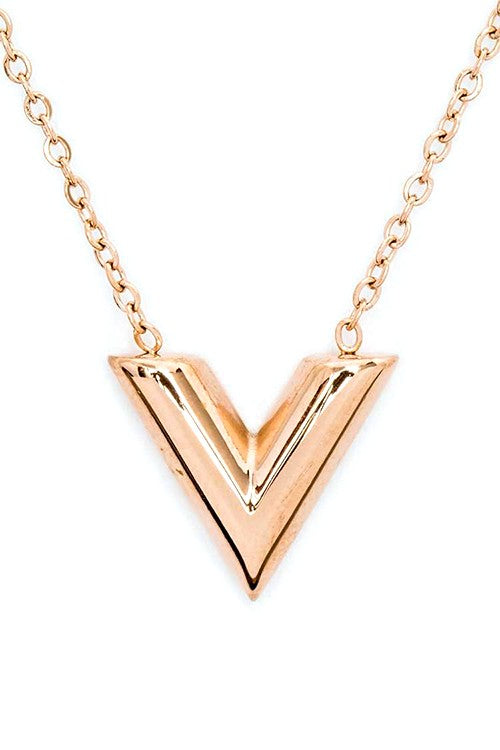 V For Victory Stainless Steel Pendant Necklace