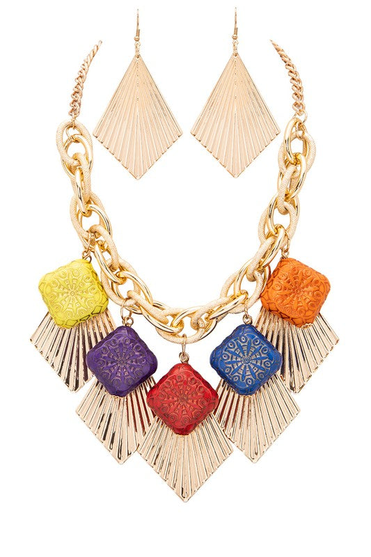 Shine Bright- Wooden Beaded  Statement Necklace Set