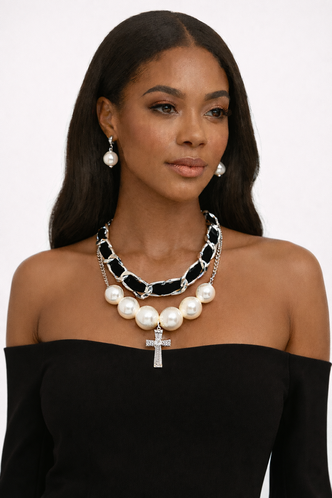 Keep Me- Crystal Cross 2 In 1 Necklace Set