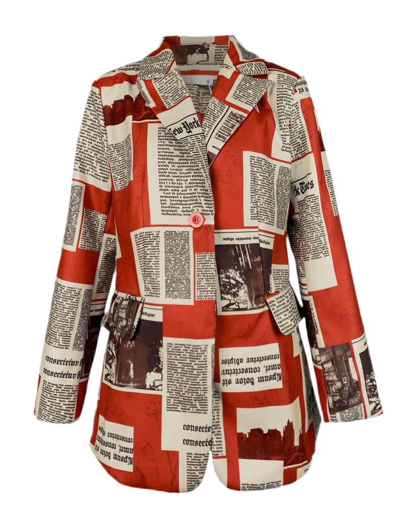 Extra Extra- Newspaper Print Structured Blazer