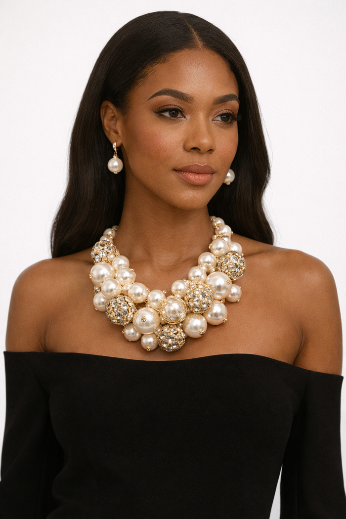 Showstopper-  Pearl And Crystal Statement Necklace Set