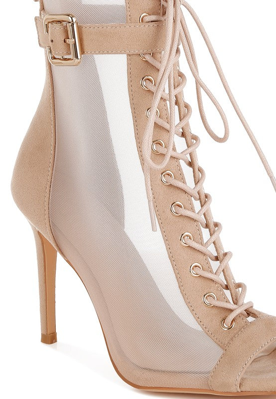 Lace Me Up-  Mesh  Stiletto Boots