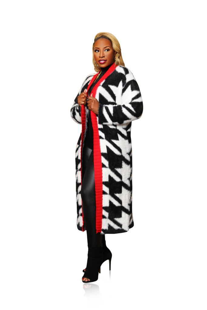 Wrapped In Style- Contrast Houndstooth Cardigan