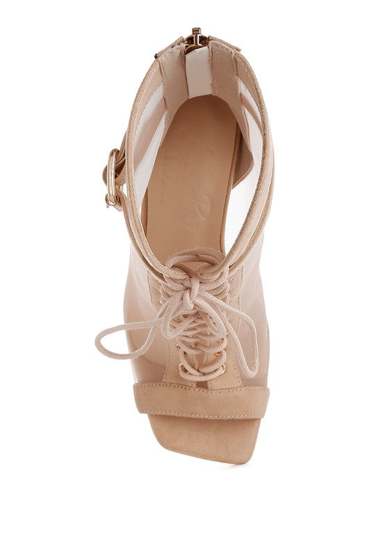 Lace Me Up-  Mesh  Stiletto Boots