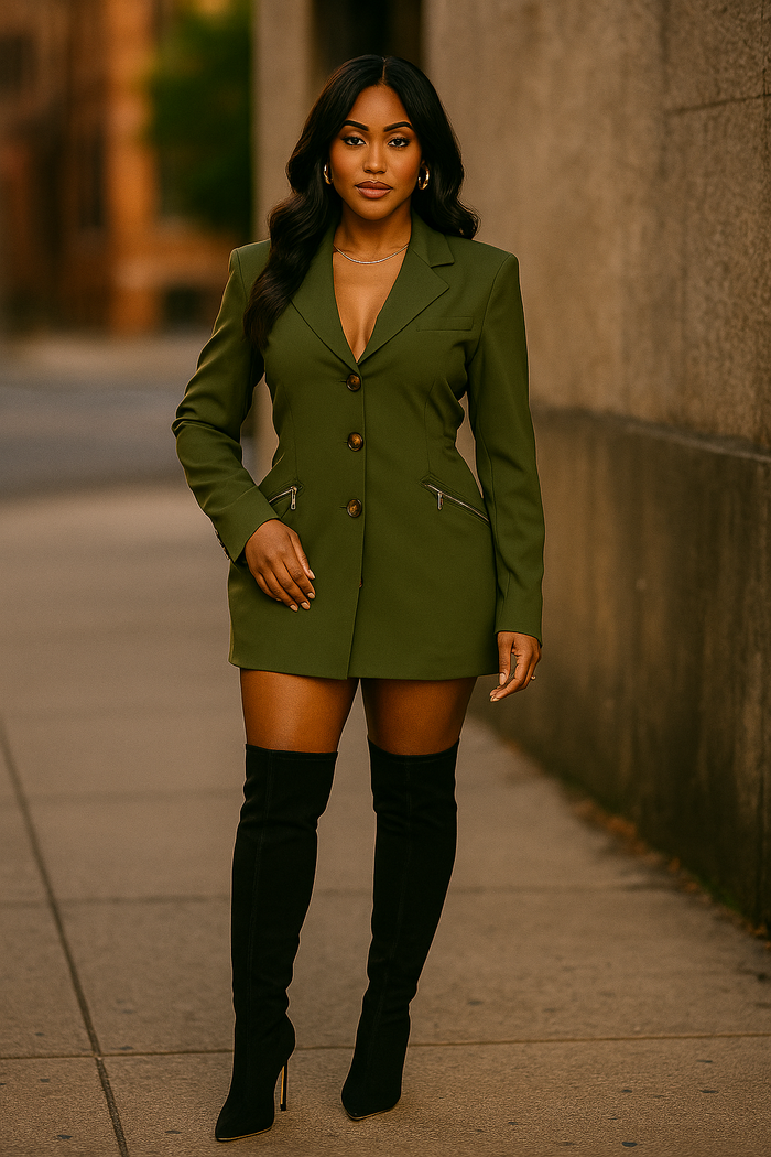Hey Love- Olive Tailored Utility Blazer Dress