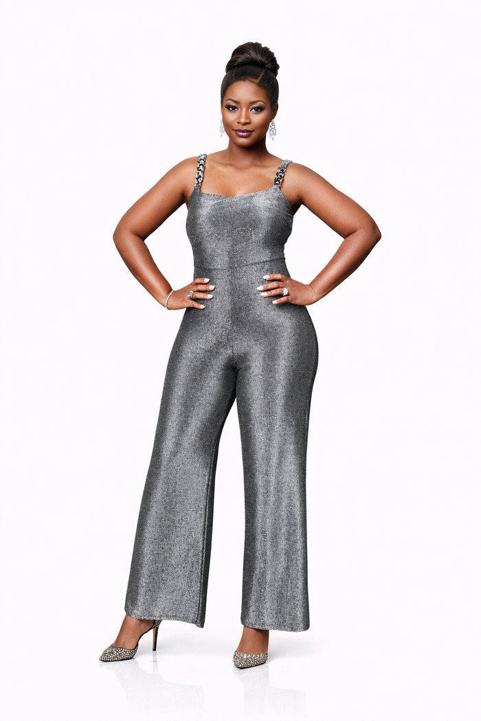 Dazzling Nights- Sleeveless Sliver Jumpsuit