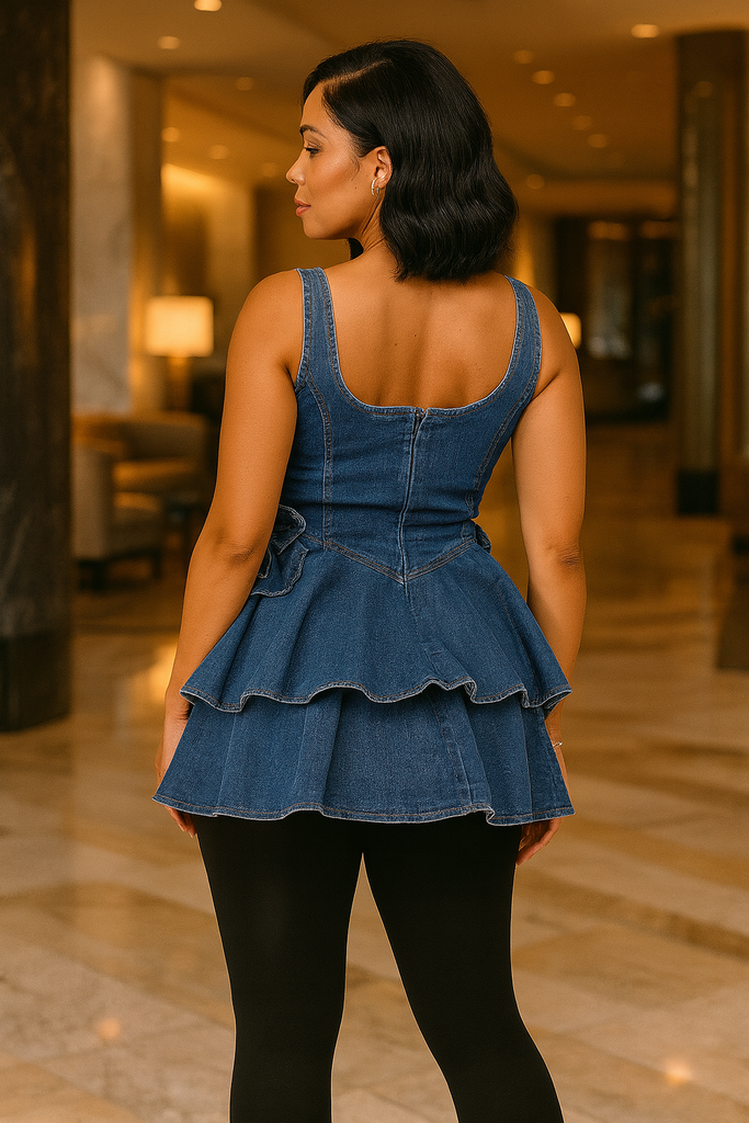Full Bloom- Denim Peplum Top