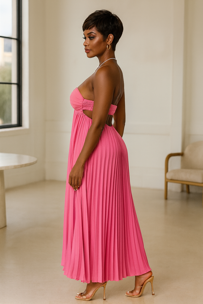 Class Act- Hot Pink Pleated Maxi Dress