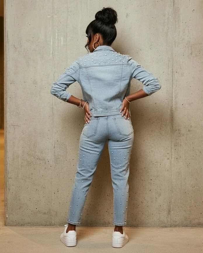 Pearl Me Please- Denim Jacket with Pearl Accents
