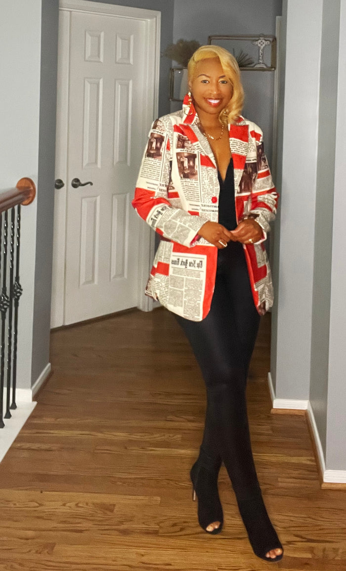 Extra Extra- Newspaper Print Structured Blazer