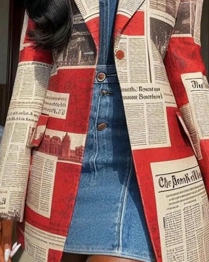 Extra Extra- Newspaper Print Structured Blazer