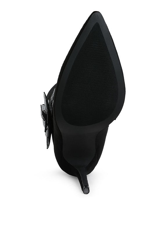 Glamour Walk- Ankle Bootie with Bling Petal Side Accent