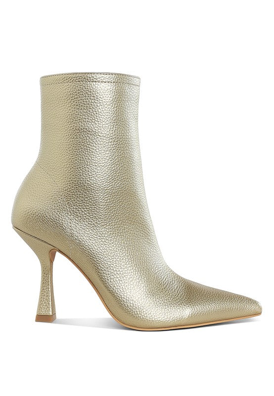 Tap In- Metallic Pointed Toe Ankle Bootie