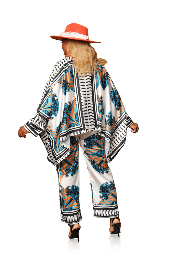 Statement Maker- Satin Poncho Pant Set