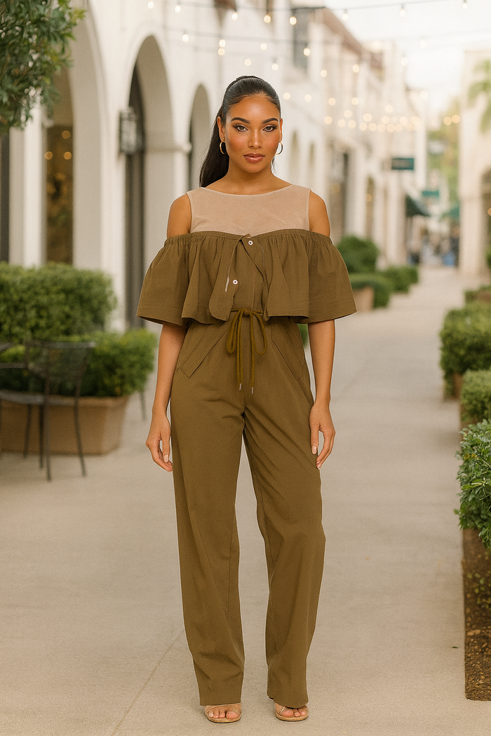 Dual Essence- Off Shoulder Utility Jumpsuit