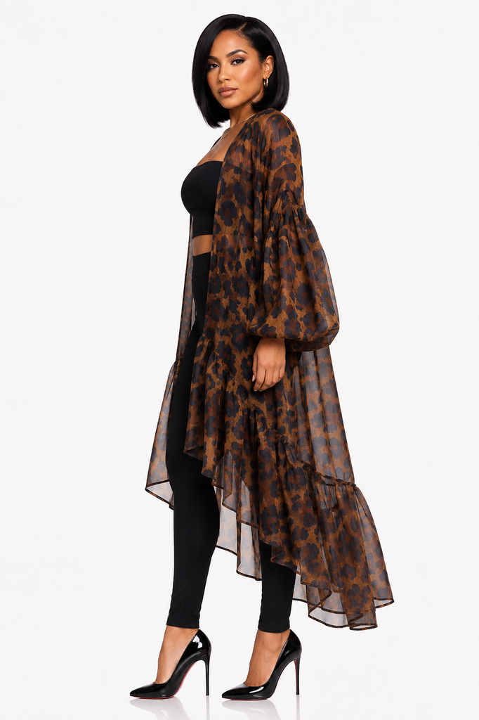 Kulture-Animal Print Loose Fit Cardigan