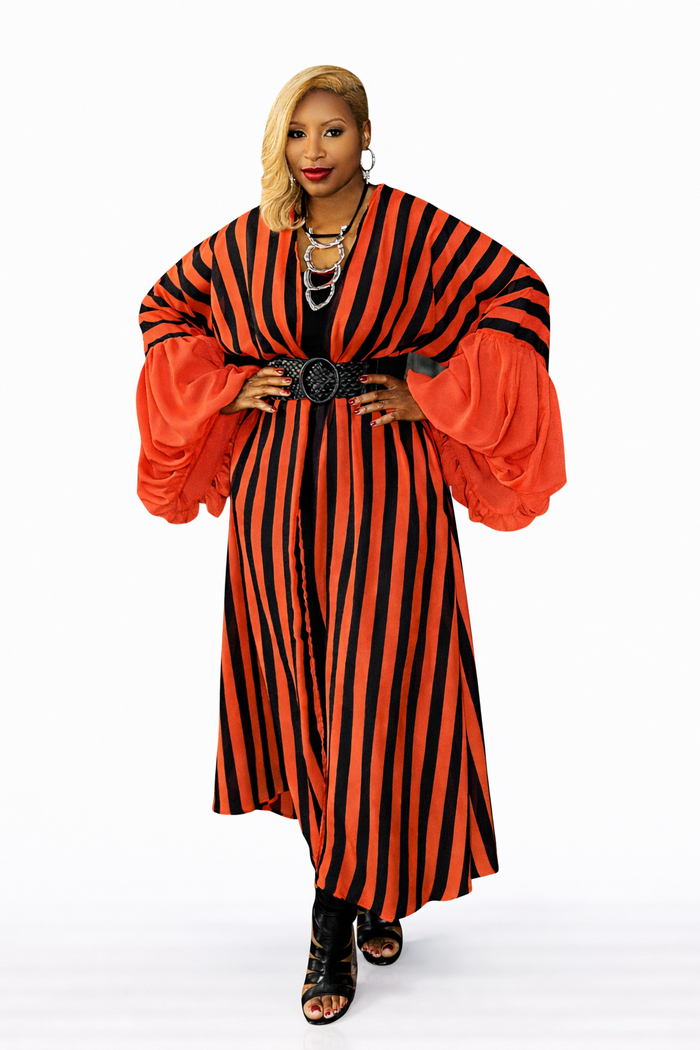 Royalty- Red & Black Fashion Long Duster/Kimono