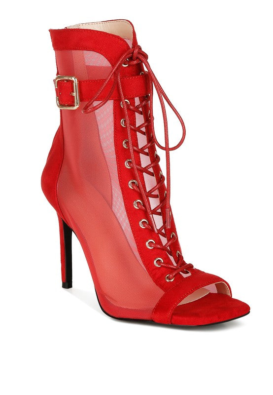 Lace Me Up-  Mesh  Stiletto Boots