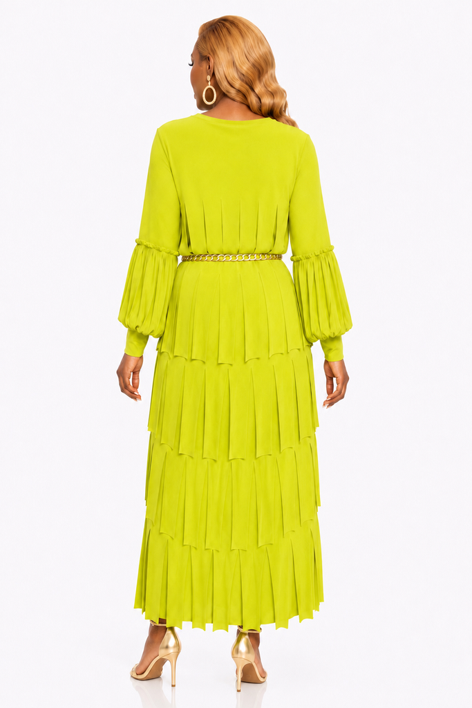 State of Fashion- Lime Green Fringe Skirt Set