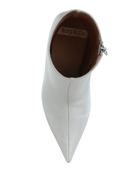 Tap In- Metallic Pointed Toe Ankle Bootie