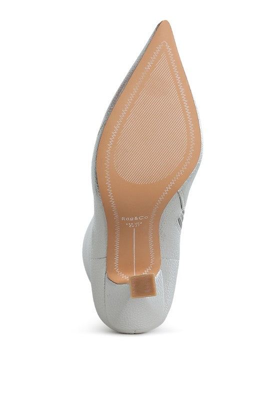 Tap In- Metallic Pointed Toe Ankle Bootie