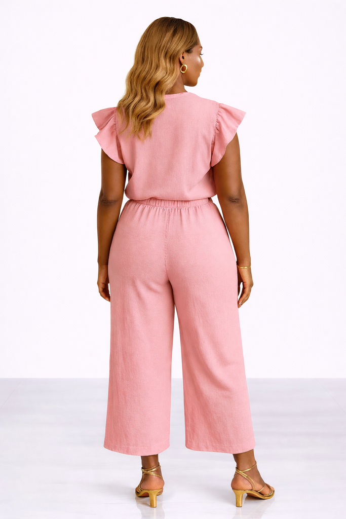 Playful- Ruffled Sleeve Top and Wide Leg Pant Set