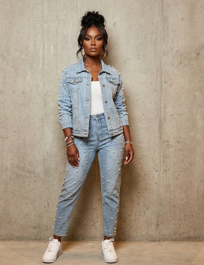 Pearl Me Please- Denim Jacket with Pearl Accents