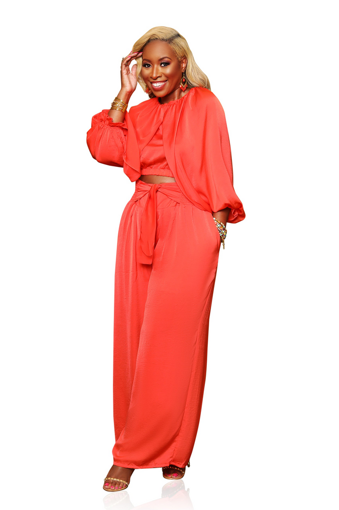 Silky Smooth- Poppy Red Balloon Top with Matching Pant